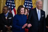 UNITED STATES - MAY 3: President Joe Biden prepares to present former Speaker of the House Rep. Nancy Pelosi, D-Calif., a Presidential Medal of Freedom, the nation