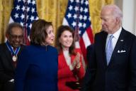 UNITED STATES - MAY 3: President Joe Biden prepares to present former Speaker of the House Rep. Nancy Pelosi, D-Calif., a Presidential Medal of Freedom, the nation