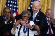 UNITED STATES - MAY 3: President Joe Biden presents Opal Lee, also known as the "Grandmother of Juneteenth,â a Presidential Medal of Freedom, the nation