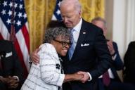 UNITED STATES - MAY 3: President Joe Biden presents Opal Lee, also known as the "Grandmother of Juneteenth,â a Presidential Medal of Freedom, the nation