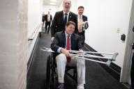 UNITED STATES - MAY 7: Rep. Jodey Arrington, R-Texas, is pushed by Rep. Tracey Mann, R-Kan., after a meeting of the House Republican Conference in the U.S. Capitol on Tuesday, May 7, 2024. (Tom Williams\/CQ Roll Call