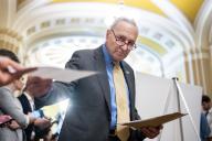 UNITED STATES - MAY 8: Senate Majority Leader Charles Schumer, D-N.Y., conducts a news conference after the senate luncheons in the U.S. Capitol on Wednesday, May 8, 2024. (Tom Williams\/CQ Roll Call