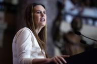 UNITED STATES - MAY 8: Gov. Sarah Huckabee Sanders, R-Ark.,Â speaks during the unveiling ceremony for the Daisy Bates statue in the U.S. Capitolâs Statuary Hall on Wednesday, May 8, 2024. Bates was a civil right leader who was influential in the initiative to integrate Arkansas schools. (Tom Williams\/CQ Roll Call