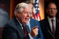 WASHINGTON - MAY 9: Sen. Lindsey Graham, R-S.C., speaks during the Senate Republicansâ news conference in the U.S. Capitol on a resolution that condemns any action by the Biden Administration to withhold or restrict weapons for Israel on Thursday , May 9, 2024. (Bill Clark\/CQ Roll Call