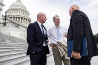 UNITED STATES - MAY 8: From left, Sen. Mike Lee, R-Utah, Ken Cuccinelli, chairman of the Election Transparency Initiative, and Rep. Chip Roy, R-Texas, talk after a news conference at the House steps of the U.S. Capitol to introduce the âSafeguard American Voter Eligibility (SAVE) Act," which would require proof of U.S. citizenship to register to vote in federal elections, on Wednesday, May 8, 2024. (Tom Williams\/CQ Roll Call