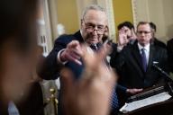 UNITED STATES - MAY 21: Senate Majority Leader Charles Schumer, D-N.Y., conducts a news conference after the senate luncheons in the U.S. Capitol on Tuesday, May 21, 2024. (Tom Williams/CQ Roll Call