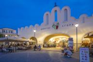 View of Kos Municipal Market in Eleftherias Central Square in Kos Town at dusk, Kos, Dodecanese, Greek Islands, Greece, Europe