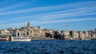Cityscape from the Fatih district with the Galata Tower, an old Genoese tower in the Galata part of the Beyoglu district, in the distance, Istanbul, Turkey, Europe
