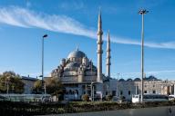 View of the New Mosque (Yeni Cami), an Ottoman imperial mosque in the Fatih district and a notable landmark marking the crossing from the old historic core of the city to the Beyoglu (Pera) district, Istanbul, Turkey, Europe