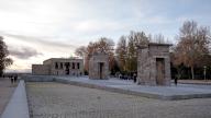 View of the ancient Nubian Temple of Debod, dismantled as part of the International Campaign to Save the Monuments of Nubia, rebuilt in Parque de la Montana, Madrid, Spain, Europe