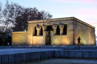 View of the ancient Nubian Temple of Debod, dismantled as part of the International Campaign to Save the Monuments of Nubia, rebuilt in Parque de la Montana, Madrid, Spain, Europe