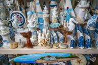View of souvenirs and ornaments exhibit at Knysna Waterfront, Knysna, Western Cape Province, South Africa, Africa