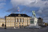 The Amalienborg Palace and statue of King Frederick V, Amalienborg Square, Copenhagen, Denmark, Europe