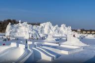 Giant snow sculpture at the Snow Sculpture Festival, Harbin, Heilongjiang, China, Asia