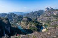 View over River of The Nine Bends, Wuyi Mountains, UNESCO World Heritage Site, Fujian, China, Asia