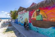 View of wall art at Puerto Morelos, Caribbean Coast, Yucatan Peninsula, Riviera Maya, Mexico, North America