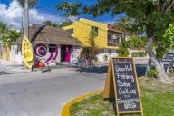 View of colourful shop at Puerto Morelos, Caribbean Coast, Yucatan Peninsula, Riviera Maya, Mexico, North America