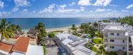 Elevated view of beach and sea at Puerto Morelos, Caribbean Coast, Yucatan Peninsula, Riviera Maya, Mexico, North America