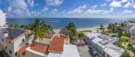 Elevated view of beach and sea at Puerto Morelos, Caribbean Coast, Yucatan Peninsula, Riviera Maya, Mexico, North America