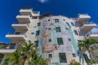 View of wall art on apartment building at Puerto Morelos, Caribbean Coast, Yucatan Peninsula, Riviera Maya, Mexico, North America