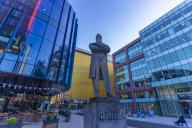 View of Friedrich Engels Statue in Tony Wilson Place, Manchester, Lancashire, England, United Kingdom, Europe