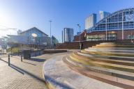 View of Manchester Central Convention Complex and Peterloo Massacre Monument, Manchester, Lancashire, England, United Kingdom, Europe