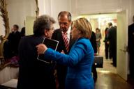 Secretary of State Hillary Clinton confers with Special Assistant to the President Gary Samore, left, and Russian Foreign Minister Sergei Lavrov, at the Waldorf Astoria Hotel in New York, N.Y., Sept. 23, 2009. President Barack Obama and Russian ...
