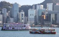 Marine Police and Hong Kong Ferry Group Co-organised Anti-Deception Ferry âPing Onâ (L) through Victoria Harbour. Picture taken at the Tsim Sha Tsui waterfront. 12MAR24 SCMP / Jelly