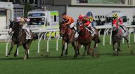 Race 6, I CAN (far left), ridden by Andrea Atzeni, won the class 4 over 1650m at Happy Valley. 24APR24 SCMP \/ Kenneth Chan