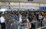 Passengers queue for checking in their flight at Hong Kong International Airport, Chek Lap Kok, on the first day of the Labour Day Golden Week. 01MAY24 SCMP/Yik Yeung