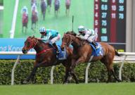 Race 7, ROMANTIC WARRIOR (1), ridden by James McDonald, won THE CITI HONG KONG GOLD CUP (Group 1, 2000m, turf) at Sha Tin. Voyage Bubble (2) finishes the second. 25FEB24 SCMP \/ Kenneth Chan