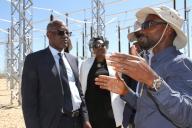 (240426) -- WINDHOEK, April 26, 2024 (Xinhua) -- Namibian Minister of Mines and Energy Tom Alweendo (1st L) visits the Auas substation in Windhoek, Namibia, on April 26, 2024. Namibia inaugurated the 400kV Auas-Gerus transmission line on Friday, marking a significant step toward the country\'s energy security and regional cooperation. (Photo by Musa C Kaseke\/Xinhua) - Musa C Kaseke -\/\/CHINENOUVELLE_CHINENOUVELLE0328\/Credit:CHINE NOUVELLE\/SIPA