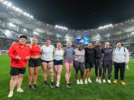 (240427) -- SUZHOU, April 27, 2024 (Xinhua) -- Athletes pose for a group photo after the women\'s shot put final at the Yangtze River Delta Athletics Diamond Gala in Suzhou, east China\'s Jiangsu Province, April 27, 2024. (Xinhua\/Li Bo) - Li Bo -\/\/CHINENOUVELLE_CHINE0025\/Credit:CHINE NOUVELLE\/SIPA