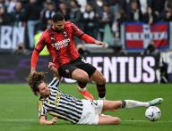 (240428) -- TURIN, April 28, 2024 (Xinhua) -- AC Milan\'s Ruben Loftus-Cheek (top) vies with FC Juventus\' Adrien Rabiot during a Serie A football match between FC Juventus and AC Milan in Turin, Italy, April 27, 2024. (Photo by Alberto Lingria\/Xinhua) - Alberto Lingria -\/\/CHINENOUVELLE_CHINE0121\/Credit:CHINE NOUVELLE\/SIPA
