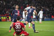 PSG\'s Portuguese forward Goncalo Ramos runs with the ball after scoring the equalizing goal to make it 3-3 during the French L1 football match between Paris Saint-Germain (PSG) and Le Havre AC at the Parc des Princes Stadium in Paris, FRANCE - 27\/04\/2024.\/\/JEE_psghav.02\/Credit:J.E.E\/SIPA