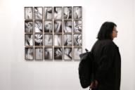 (240429) -- BRUSSELS, April 29, 2024 (Xinhua) -- A woman visits the Art Brussels exhibition held at Brussels Expo in Brussels, Belgium, April 28, 2024. (Xinhua\/Zhao Dingzhe) - Zhao Dingzhe -\/\/CHINENOUVELLE_CHINE1336\/Credit:CHINE NOUVELLE\/SIPA