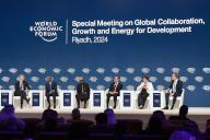 (240429) -- RIYADH, April 29, 2024 (Xinhua) -- The opening of the special meeting of the World Economic Forum (WEF) is held in Riyadh, Saudi Arabia, on April 28, 2024. A special meeting of the WEF themed around global collaboration, growth and energy for development ended its first leg of a two-day discussion on Sunday in the Saudi capital of Riyadh. (Xinhua\/Wang Haizhou) - Wang Haizhou -\/\/CHINENOUVELLE_CHINE1341\/Credit:CHINE NOUVELLE\/SIPA