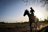 ZAPORIZHZHIA, UKRAINE - MARCH 30, 2024 - A rider is seen on horseback during the horse riding training on the island of Khortytsia, Zaporizhzhia, southeastern Ukraine. \/\/UKRINFORMAGENCY_UKRINFORM1430\/Credit:Dmytro Smolienko\/SIPA