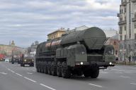 (240502) -- MOSCOW, May 2, 2024 (Xinhua) -- A Russian missile launcher drives along a street to attend a rehearsal for the Victory Day military parade in Moscow, Russia, on May 2, 2024. (Photo by Alexander Zemlianichenko Jr\/Xinhua) - Alexander Zemlianichenko Jr -\/\/CHINENOUVELLE_CnyztpE007021_20240503_PEPFN0A001\/Credit:CHINE NOUVELLE\/SIPA