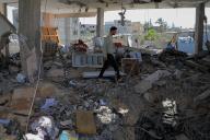 (240503) -- GAZA, May 3, 2024 (Xinhua) -- A man walks through the rubble of a destroyed building after an Israeli airstrike in the southern Gaza Strip city of Rafah, on May 3, 2024. The Palestinian death toll from the ongoing Israeli attacks on the Gaza Strip has risen to 34,622, the Gaza health authorities said in a press statement on Friday. (Photo by Rizek Abdeljawad\/Xinhua) - Rizek Abdeljawad -\/\/CHINENOUVELLE_CnyztpE007003_20240504_PEPFN0A001\/Credit:CHINE NOUVELLE\/SIPA