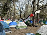 (240504) -- OTTAWA, May 4, 2024 (Xinhua) -- Dozens of tents of pro-Palestinian demonstrators are seen at an encampment in front of Tabaret Hall at the University of Ottawa in Ottawa, Canada, May 3, 2024. (Photo by Min Chen\/Xinhua) - Min Chen -\/\/CHINENOUVELLE_XxjpbeE007395_20240504_PEPFN0A001\/Credit:CHINE NOUVELLE\/SIPA