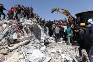 (240505) -- TULKARM, May 5, 2024 (Xinhua) -- Palestinians go through the rubble after a military operation conducted by Israeli forces in Deir Al-Ghusoun, a town in the northern West Bank city of Tulkarm on May 4, 2024. At least six Palestinians were killed on Saturday in a military operation conducted by Israeli forces in Deir Al-Ghusoun, a town in the northern West Bank city of Tulkarm, according to Palestinian medical and security sources. Security sources in Palestine said Israeli troops had encircled a residence in the town for more than 15 hours, during which multiple shells were launched at the house. (Photo by Nidal Eshtayeh\/Xinhua) - Nidal Eshtayeh -\/\/CHINENOUVELLE_CHINE0449\/Credit:CHINE NOUVELLE\/SIPA