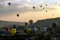 (240506) -- NEVSEHIR, May 6, 2024 (Xinhua) -- Hot air balloons are seen in Cappadocia, Nevsehir, TÃÂ¼rkiye on May 5, 2024. (Mustafa Kaya\/Handout via Xinhua) - Mustafa Kaya -\/\/CHINENOUVELLE_08410115\/Credit:CHINE NOUVELLE\/SIPA