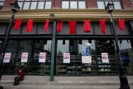(240506) -- NEW WESTMINISTER, May 6, 2024 (Xinhua) -- Red dresses are hung outside a building to mark the National Day of Awareness for Missing and Murdered Indigenous Women and Girls on a street in New Westminster, British Columbia, Canada, on May 5, 2024. May 5 is the National Day of Awareness for Missing and Murdered Indigenous Women and Girls, also known as Red Dress Day, in Canada. (Photo by Liang Sen\/Xinhua) - Liang Sen -\/\/CHINENOUVELLE_08410111\/Credit:CHINE NOUVELLE\/SIPA