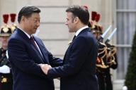 France\'s President Emmanuel Macron greets Chinese President Xi Jinping at The Elysee Presidential Palace in Paris on May 6, 2024.\/\/ACCORSINIJEANNE_accorsini.0096\/Credit:Jeanne Accorsini\/SIPA