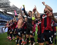 (240512) -- NAPLES, May 12, 2024 (Xinhua) -- Bologna\'s players celebrates at the end of during a Serie A football match between Napoli and Bologna in Naples, Italy, May 11, 2024. (Photo by Augusto Casasoli\/Xinhua) - Augusto Casasoli -\/\/CHINENOUVELLE_CHINE0353\/Credit:CHINE NOUVELLE\/SIPA