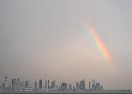 (240513) -- KUWAIT CITY, May 13, 2024 (Xinhua) -- A rainbow appears in the sky over Kuwait City, Kuwait, on May 13, 2024. (Photo by Asad/Xinhua) - Asad -//CHINENOUVELLE_CnyztpE007008_20240514_PEPFN0A001/Credit:CHINE NOUVELLE/SIPA
