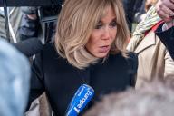 Brigitte Macron, wife of the french pesident Emmanuel Macron, during the funeral ceremony for French journalist and writer Bernard Pivot at Saint-Pierre church in the village of Quincie-en-Beaujolais (Rhone), near Lyon (France). Bernard Pivot, 89 years, died in Neuilly-Sur-Seine (Hauts-de-Seine) on 6 May 2024 and it was his wish to be laid to rest in his childhood village of Quincie-en-Beaujolais. France, Quincie-en-Beaujolais (RhÃÂ´ne), 14 May 2024//KONRADK_konrad-025/Credit:KONRAD K./SIPA
