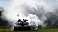 Challenger 2 main battle tank of the British forces makes a smoke screen during Estonian Defence Forces EDF and Allied forces NATO eFP battlegroup joint exercise Spring Storm in PÃ¤rnu, Estonia on May 15, 2024. LEHTIKUVA / JUSSI NUKARI - FINLAND OUT. * Restriction for France customers: it is forbidden to publish on the day of the event-Restriction clients francais : il est interdit de publier le jour meme de l evenement. * //LEHTIKUVA_LKFTJK20240515172554DPUV_TNFT31DWW/Credit:Jussi Nukari/LEHTIKUVA/SIPA