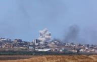 (240516) -- ISRAEL-GAZA BORDER, May 16, 2024 (Xinhua) -- Smoke billows following Israeli strikes in the northern Gaza Strip seen from Israel